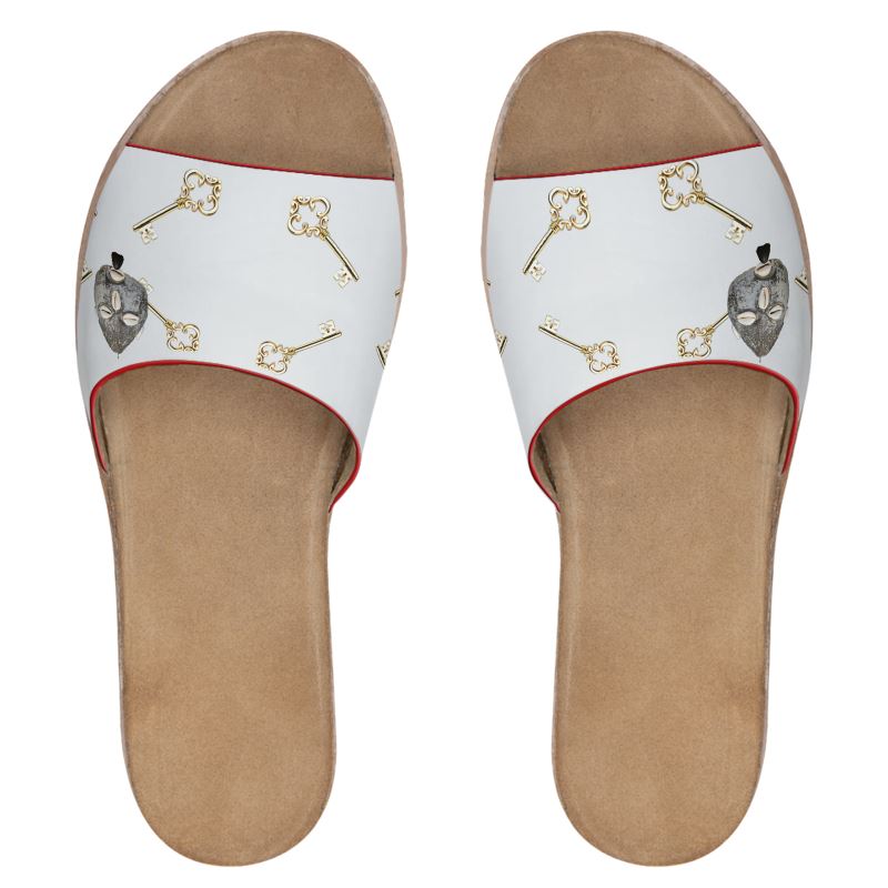 Chanclas de cuero Llave de Elegua (blanco)