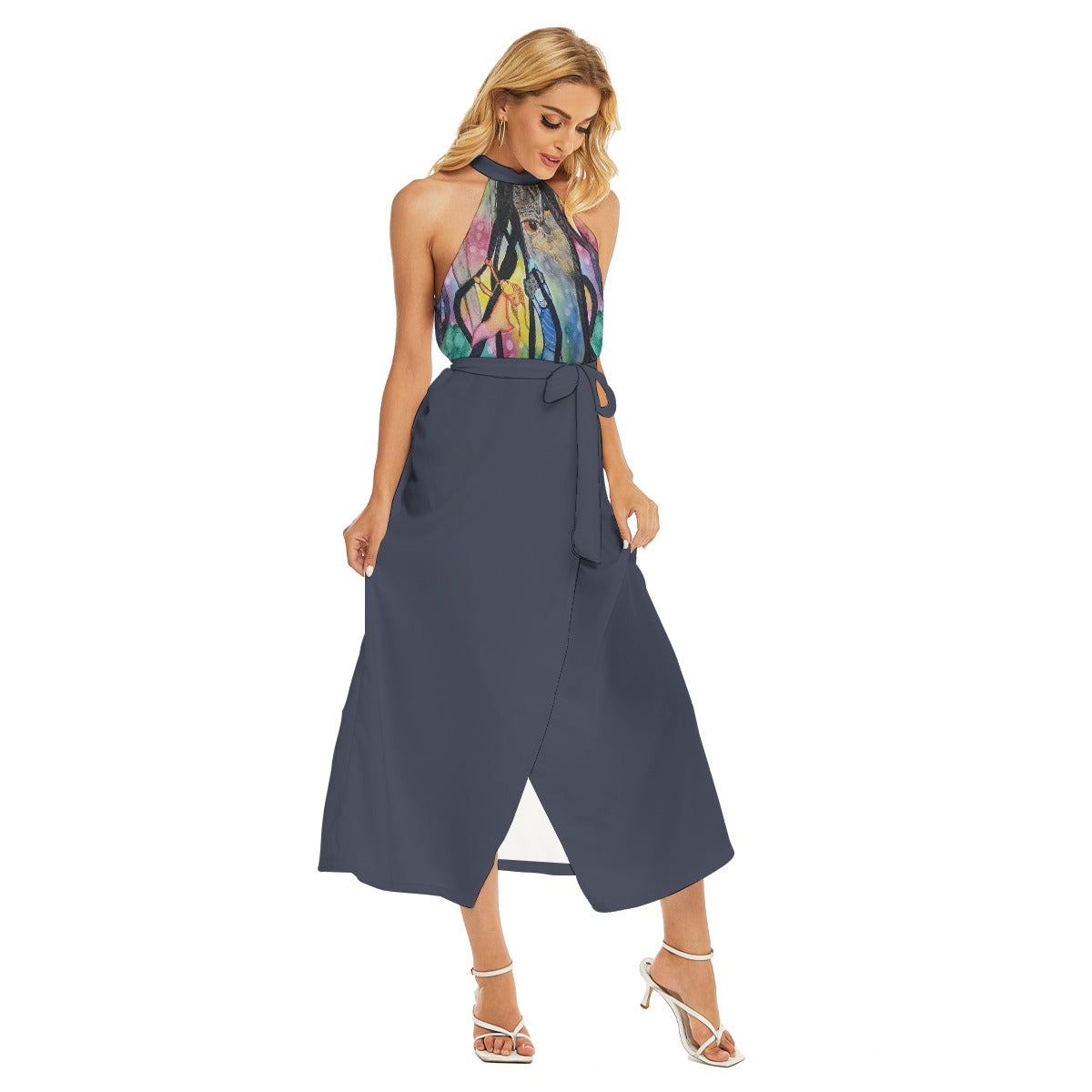 We're Okay Abiku Wrap Halter Dress