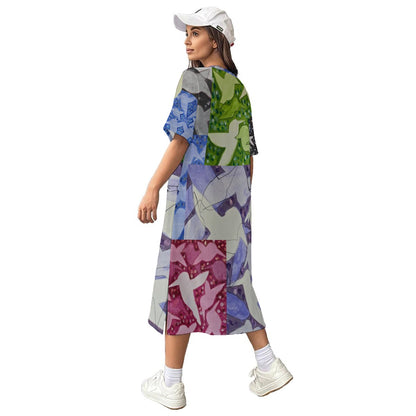 201 Birds Collage T-Shirt Dress|180GSM Cotton