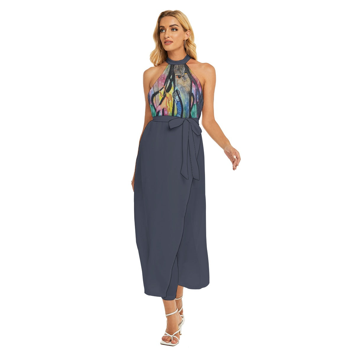 We're Okay Abiku Wrap Halter Dress