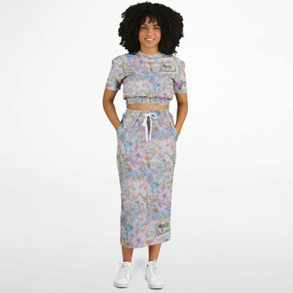 Boveda Cropped Short Sleeve Sweatshirt and Long Pocket Skirt Set