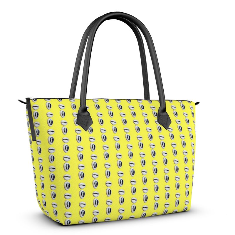 Caracol de Yemaya Yellow Zip Top Leather Handbag (2 Shells)