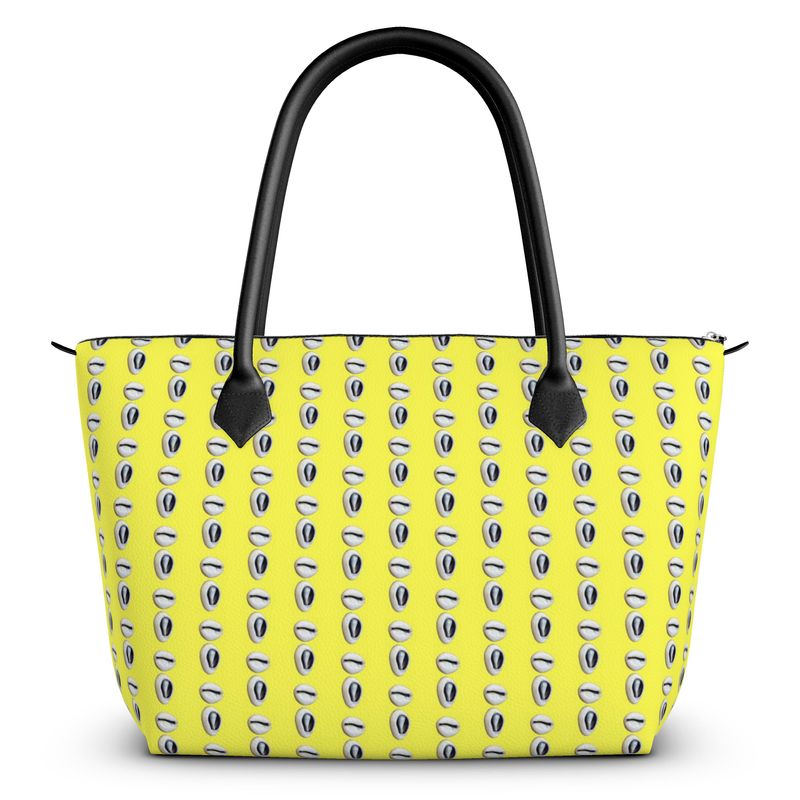 Caracol de Yemaya Yellow Zip Top Leather Handbag (2 Shells)